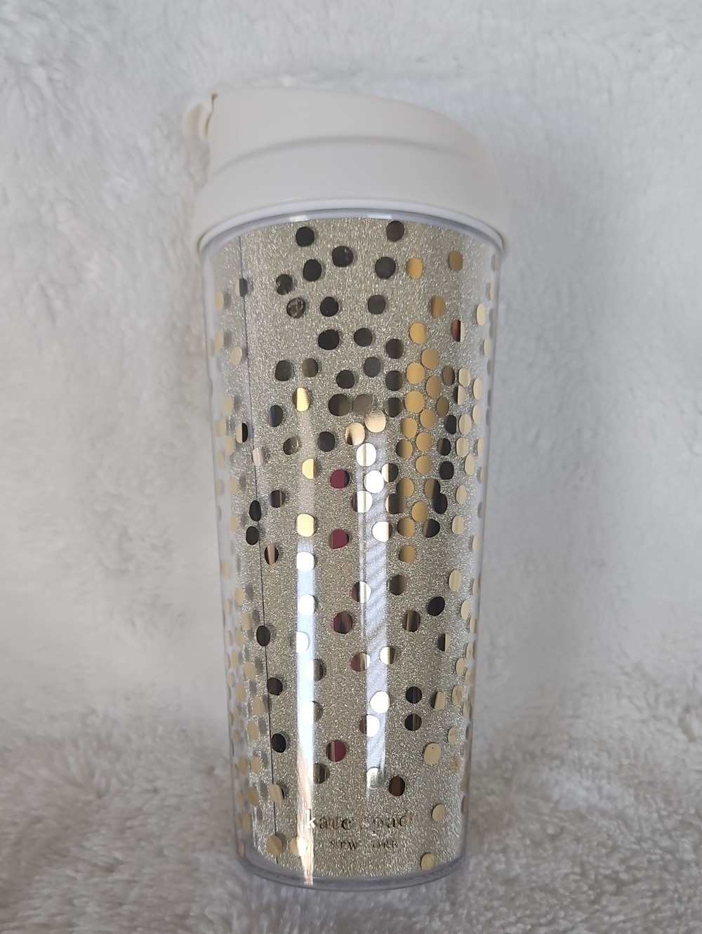 Kate Spade New York Glittery Gold Polka Dot Tumbler Travel Mug